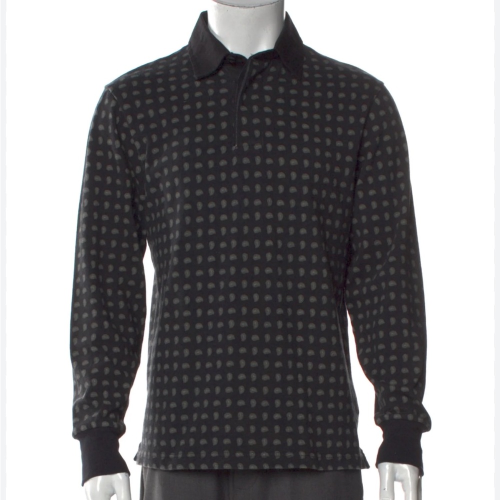 AIMÉ LEON DORE Men's Black Paisley Patterned Long Sleeve Polo Rugby Shirt Size M